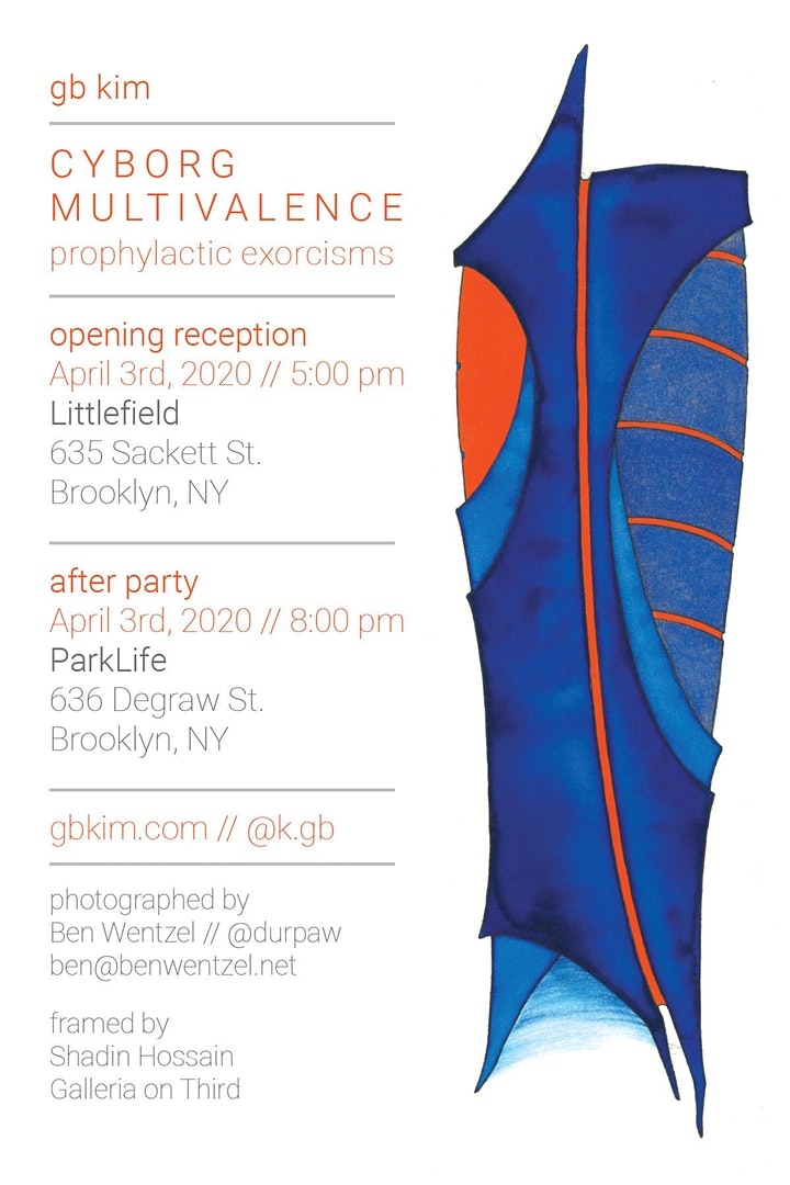 Event flyer featuring blue and red abstract illustration